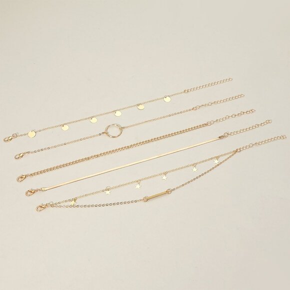 5PCS - ANKLETS Boho Charms and Beaded Layered Gold Dipped Chains Summer Set NEW - Picture 4 of 4